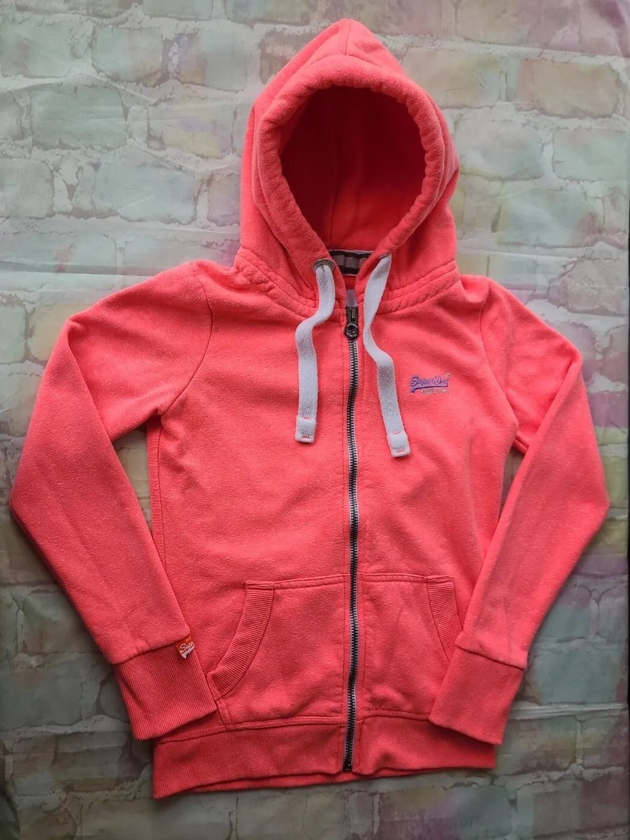 Ladies Superdry Zip Up Hoodie Bright Pink Size Small UK