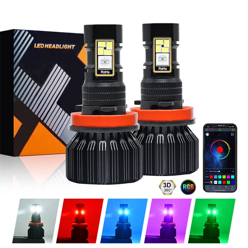 2PCS RGB 60W Car LED Headlight Fog Light Bulb H8 H9 H11 APP Control Lamp