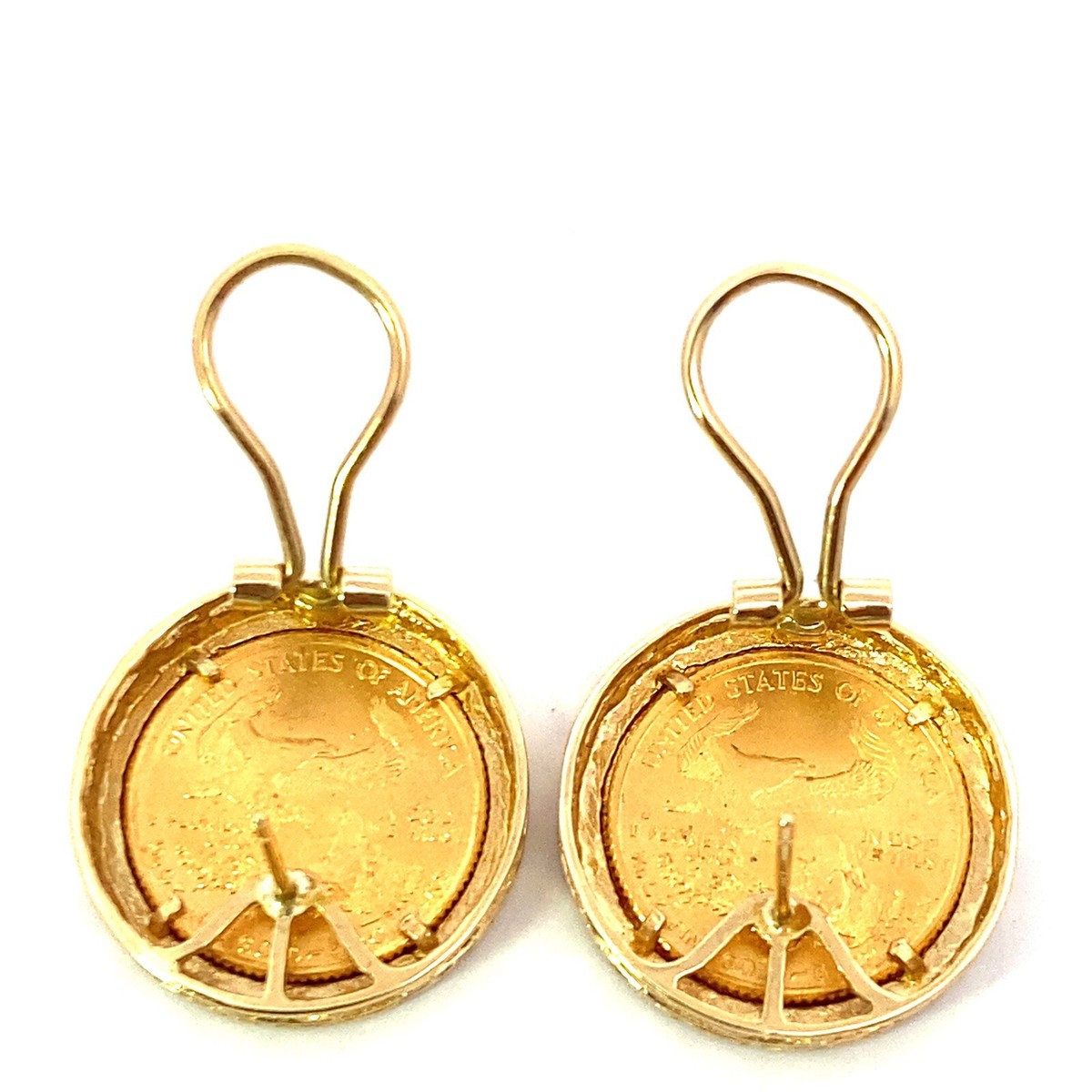 14k Gold Coin Earrings Gold Dollar Earrings For Sale 14K Yellow