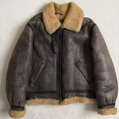 Men's RAF Aviator Schott NYC Flight Real Sheepskin Leather Shearling Fur Jacket