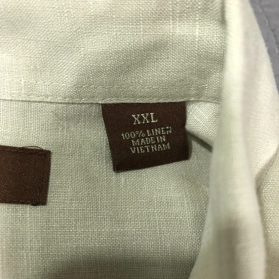 Perry Ellis Shirt Men 2XL XXL Biege 100% Linen Classic Resort Coastal Beach - Image 4 of 4