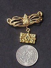 Art Deco Pin Brooch Dangling Gift Present Charm Antique/Vintage Gold Tone