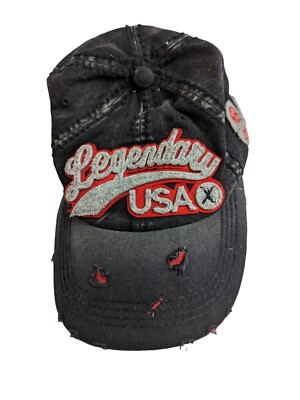 Kbethos Legendary USA Denim Black Distressed Adjustable Back Hat Cap One Size