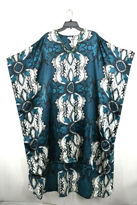 Sante Womens Jeweled V Neck Silk Feel Dress Overall Print Hi Low Hem One Size