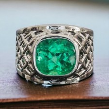 Emerald Gemstone With 925 Sterling Silver Ring For Men's AL586