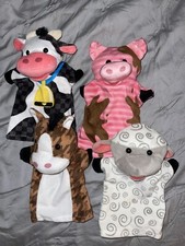 Melissa and Doug Farm Friends Animals Set 4 Hand Puppets Cow Horse Sheep Pig NEW