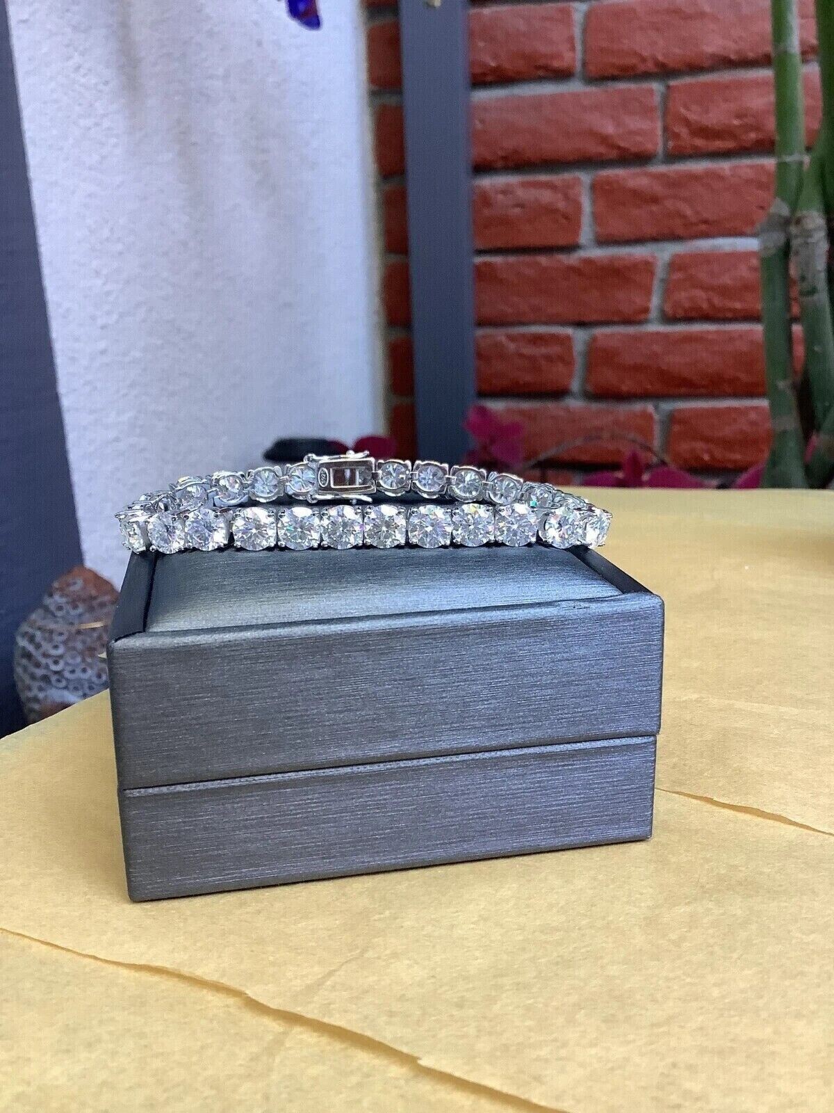 4 mm Round Cut Lab Created Diamond Tennis Charm Bracelet 925 Silver