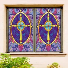 3D Cross Pattern A347 Window Film Print Sticker Cling Stained Glass UV Sinsin