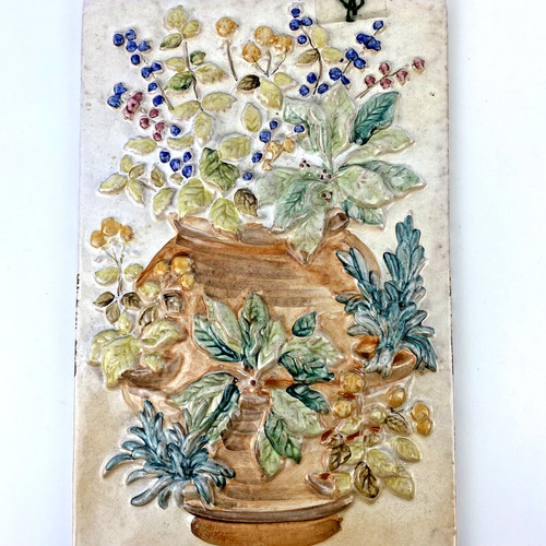 NEW CIR ITALIAN WALL TILE PANEL Made in Italy Flowers Vase 11 3/4 x 7 3/4 Decor