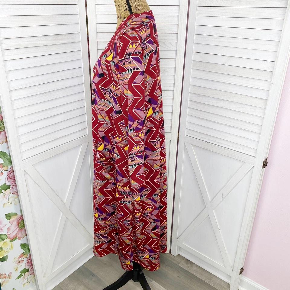 LuLaRoe Sarah Cardigan Womens Small Duster Aztec Geometric Print Red Long - Image 2 of 4