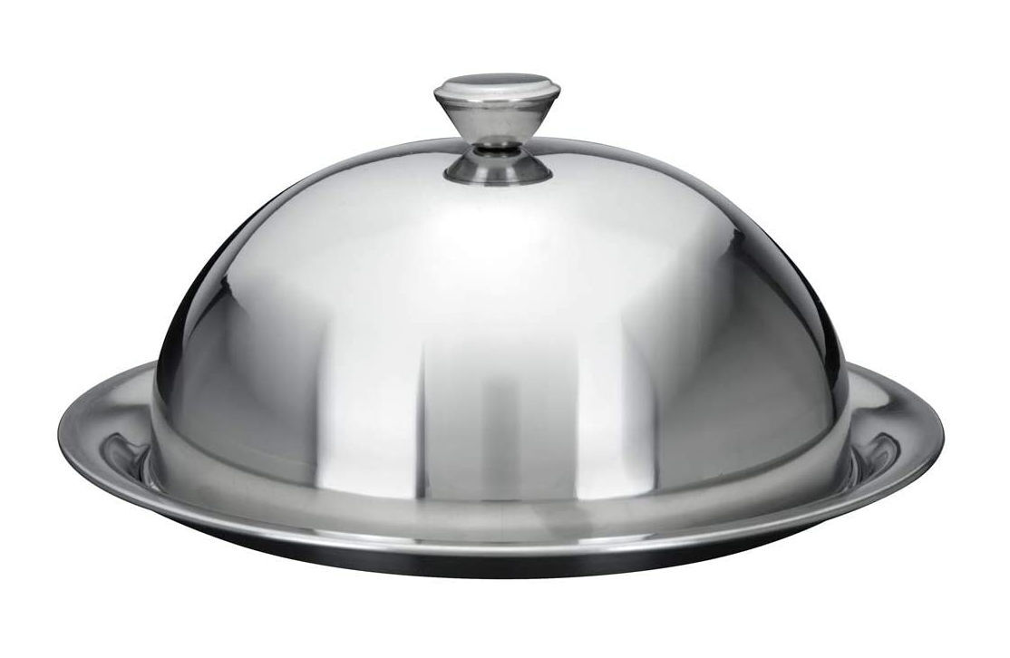 Speise Glocke mit Servier Teller - 2 Größen - Edelstahl Käse Haube rund silber