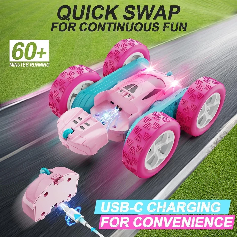 Rechargeable Double-Sided RC Car for Girls – 50 Min Play & 360 Rotating Stunts - Image 4 of 4