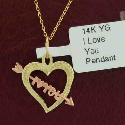 I LOVE YOU PENDANT 14K YELLOW GOLD ** New With Tag