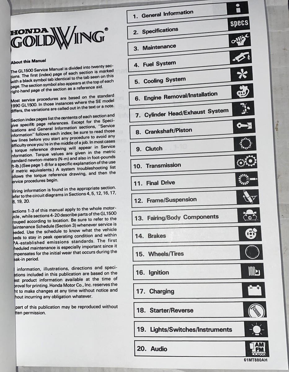 Honda GL1500 Gold Wing 1990 Service Repair Shop Manual New