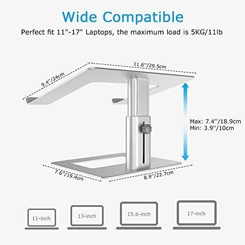 LAPTOP STAND Adjustable Computer Riser Aluminum Holder for Desk Silver BOYATA