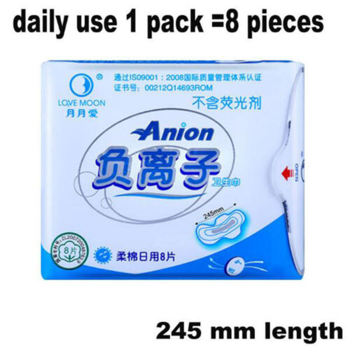 3 paquetes = 24 PIEZAS toallas sanitarias de uso diario Lovemoon sin agente fluorescente almohadillas aniónicas - Imagen 1 de 10