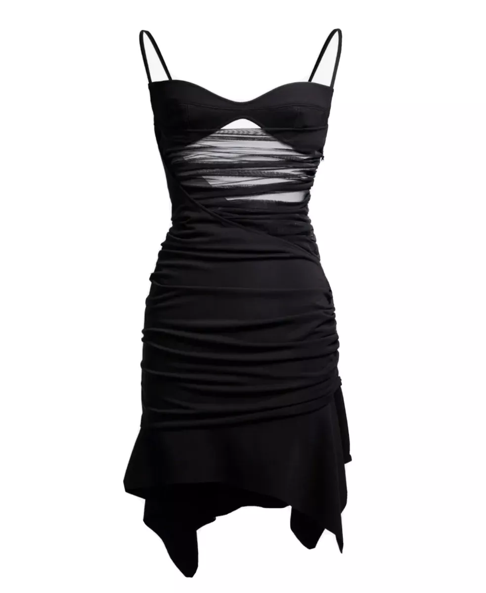 MUGLER X H&M SEXY BLACK BRA TOP GATHERED MINI DRESS UK 20 EU 48 US