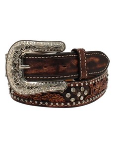 Angel Ranch Western Belt Women Stone Overlay Floral M Brown D140002602 CLEARANCE