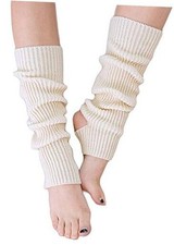 YUANQIAN Women Winter Extra Soft Long Legwarmer Warmer Knitted Stirrup White