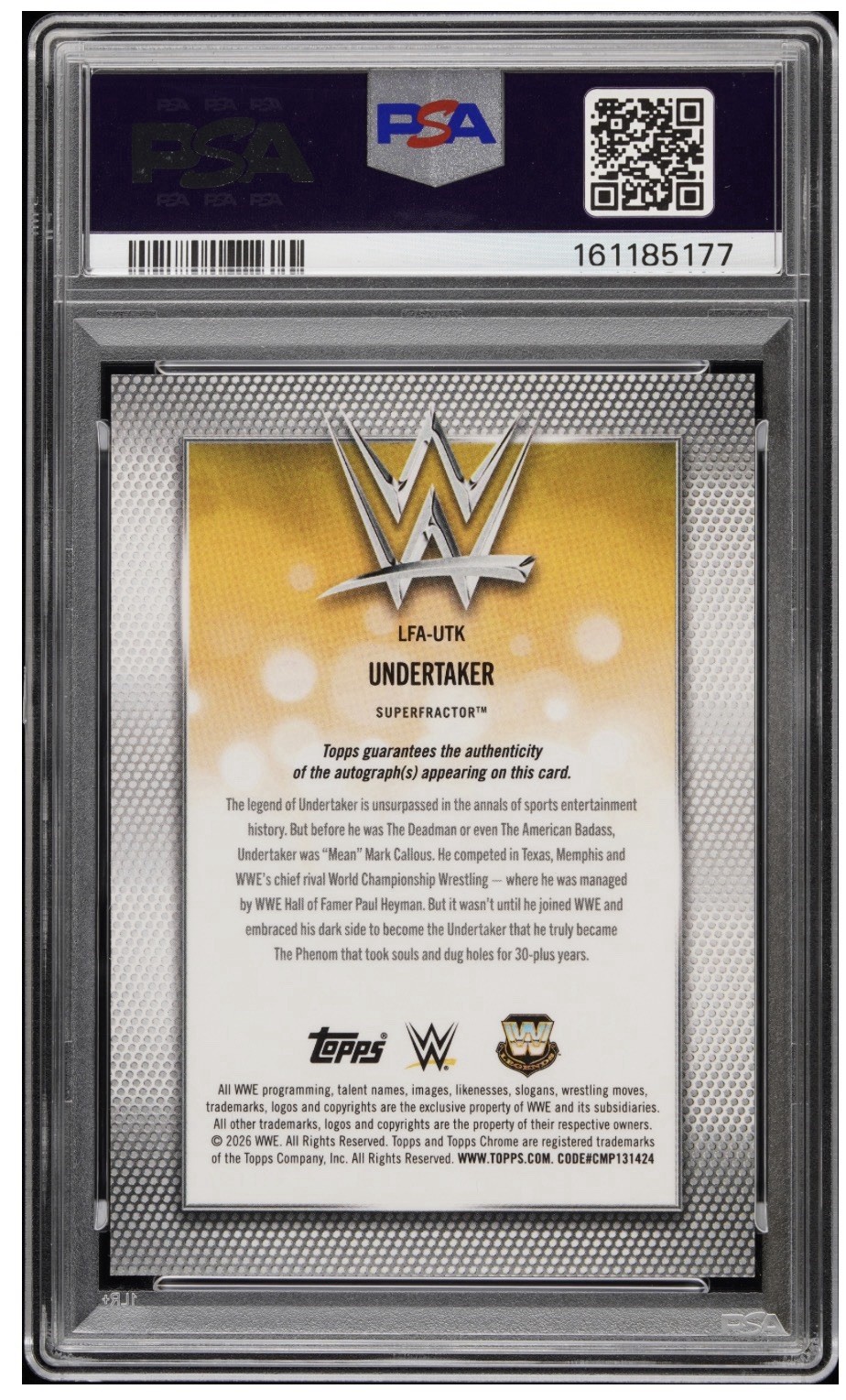 2026 TOPPS Chrome UNDERTAKER   PSA 10 Auto Gem Mt 10 SUPERFRACTOR  1/1 view 2