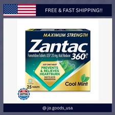 Zantac 360 Maximum Strength, Cool Mint, 25 Count, Heartburn Prevention and Re