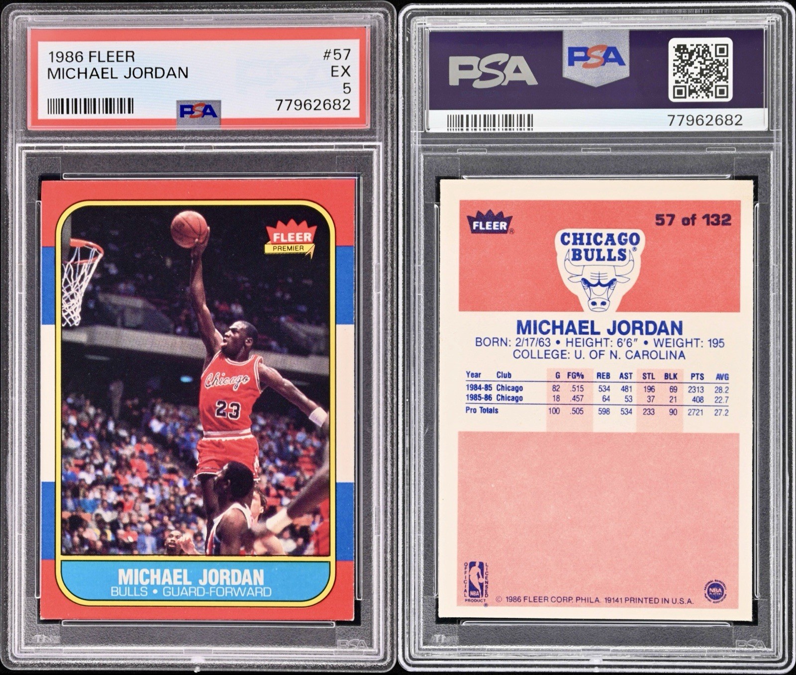 1986-87 Fleer - Michael Jordan #57 (RC) Beautiful Eye Appeal PSA 5 🔥 view 3