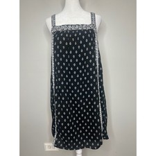 Old Navy Black White Boho Block Print Embroidered Smocked Back Mini Dress Medium