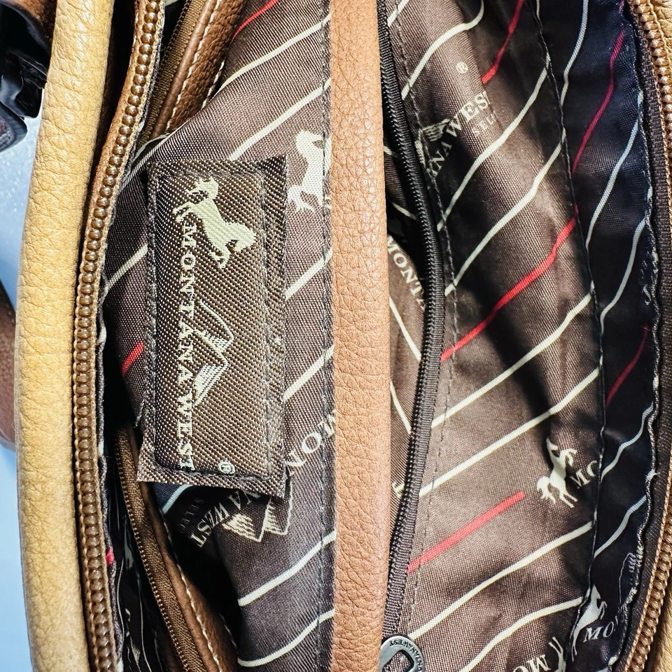 Montana West Tote Brown Leather Studded / Fringe Lots Of Pockets Western - Image 4 of 4