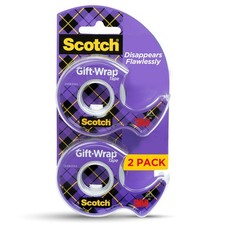 Scotch Gift Wrap Tape, Invisible, 3/4 in. x 600 in., 2 Tape True, Transparent