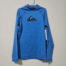 Quiksilver Youth Long Sleeve Rash Guard Blue UPF 50 Swim Shirt S/10 NEW