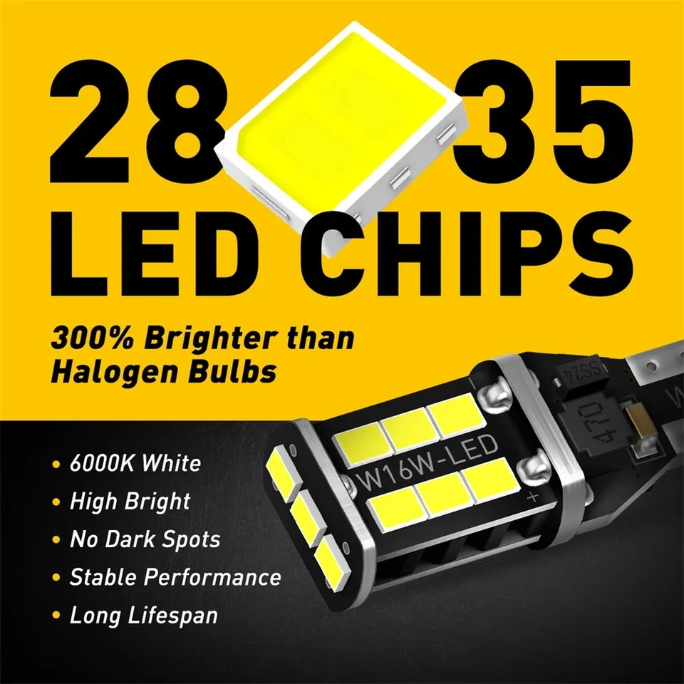 2Pcs W16W T15 921 LED Bulbs Canbus LED Car Backup Reversing Lights No Error Lamp - Image 3 of 4