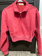 Women's Pink 1/4 Zip Mock Neck Fleece Cotton Sweatshirt Size S