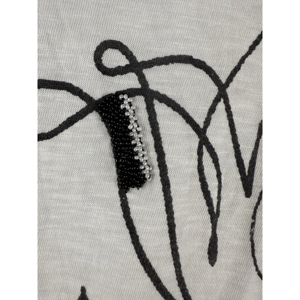 Top Chicos Mujer Talla Blanco Negro Floral Adornado Cuentas Mangas 3/4 XXL Foto 2 de 4