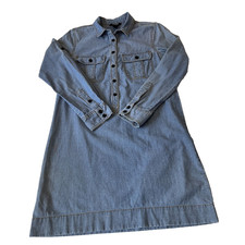 J. Crew Womens Denim Knee Length Dress Sz XS Blue Roll Tab Sleeves Pockets