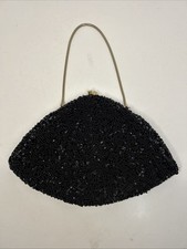La Regale LTD Handmade Vintage Black Beaded Evening Bag Gold Snake Chain Strap
