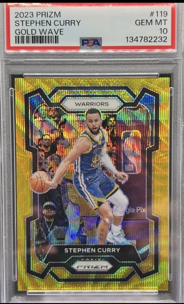 Steph Curry Gold Wave Prizm PSA 10 2023 #119 Numbered #1 of 1/10 FOTL - Logo Man