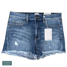 NEW Sneak Peek High Rise Denim Shorts Medium Wash Raw Hem Distressed Summer MED