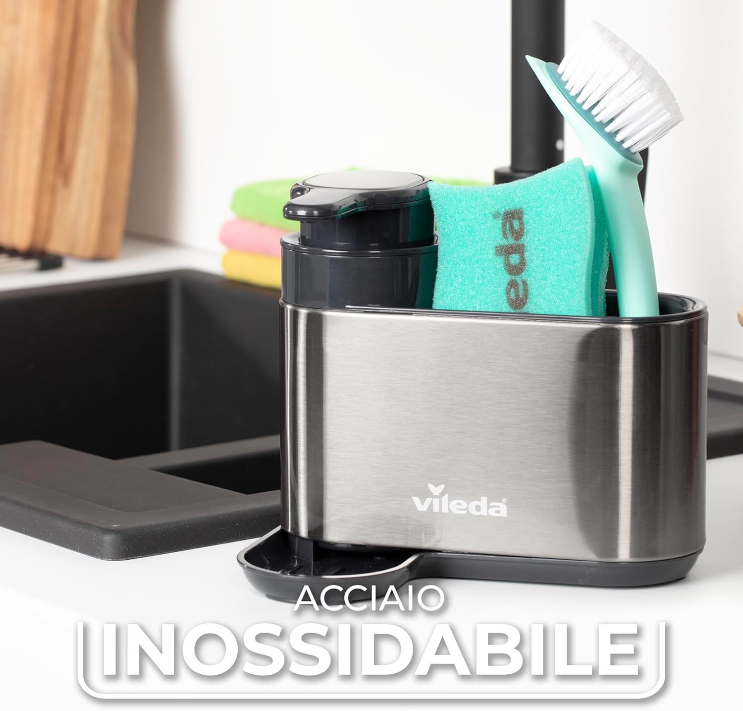 KOOK TIME Dispenser sapone cucina bianco | Porta sapone cucina e porta
