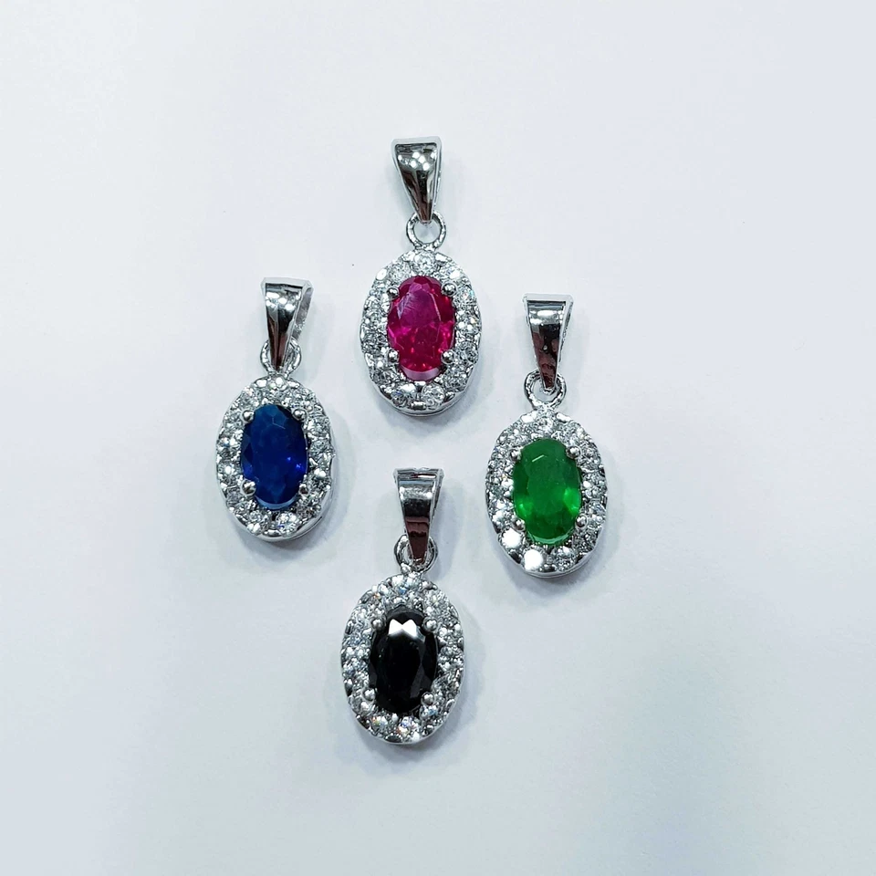 CIONDOLO OVALE in ARGENTO 925 RODIATO ORO BIANCO con GEMME MULTI COLOR - Immagine 4 di 4