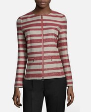 lafayette 148 New York Kerrington Striped Zip-Front Jacket in salsa multi size P