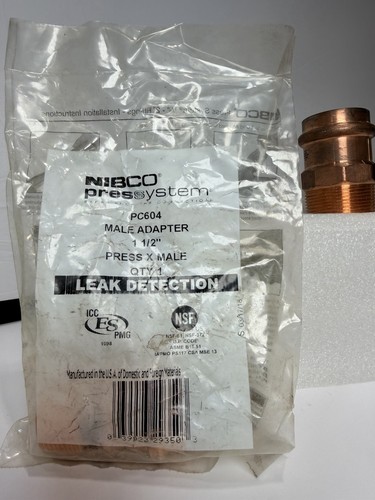 NIBCO LEAK DETECTION PC604 PRESS x MALE 1-1/2" COPPER MALE ADAPTER 9032000PC New