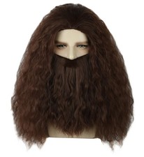 Men's Dark Brown Wizard Wig, Beard Set, Halloween Costume, Cosplay Party Wig
