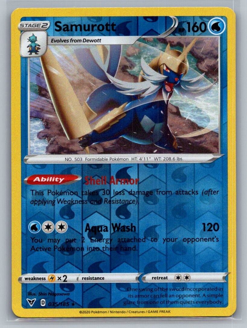 Samurott 035/185 Rare Vivid Voltage Pokemon Reverse Holo Near Mint
