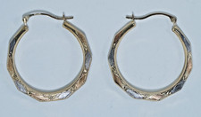 14K Tri-Colored Gold 1" Hoop Earrings Hollow Polished  Matte Finishes 1 gram