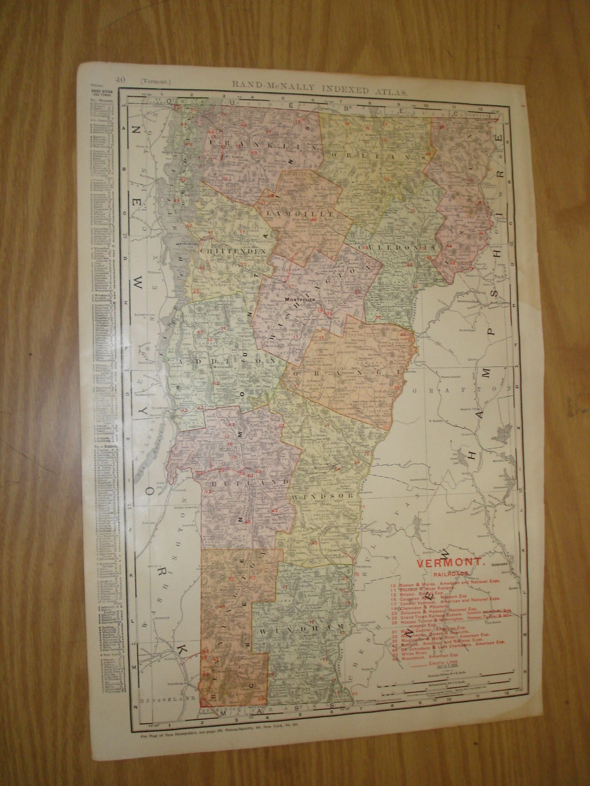 1910 Vermont large state map 14 x 20 inches Rand McNally Business Atlas rare