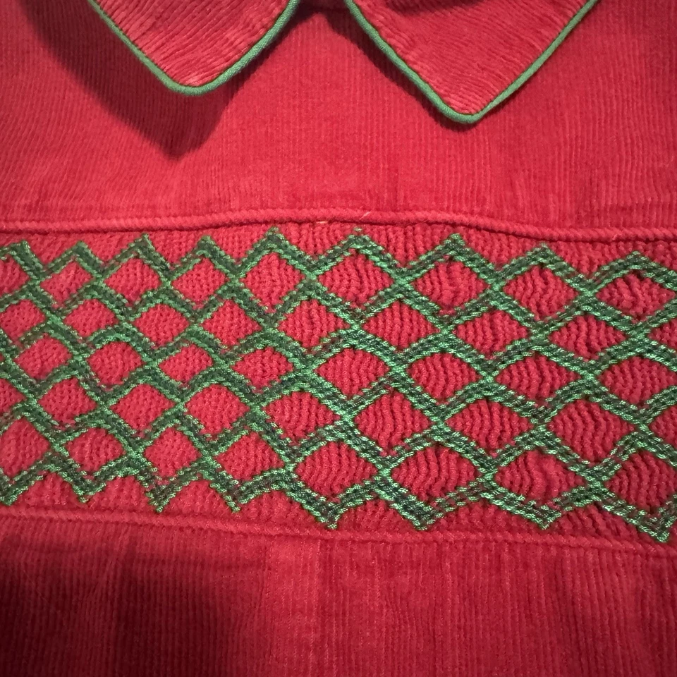 Royal Child ~ Meninos Veludo Vermelho e Verde Smocked One Piece ~ Tamanho 9M Natal - Imagem 2 de 4