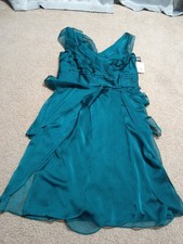 Adrianna Papell Tiered Chiffon Dress Sz 12 Teal Green Ruffles NWT $140 Formal