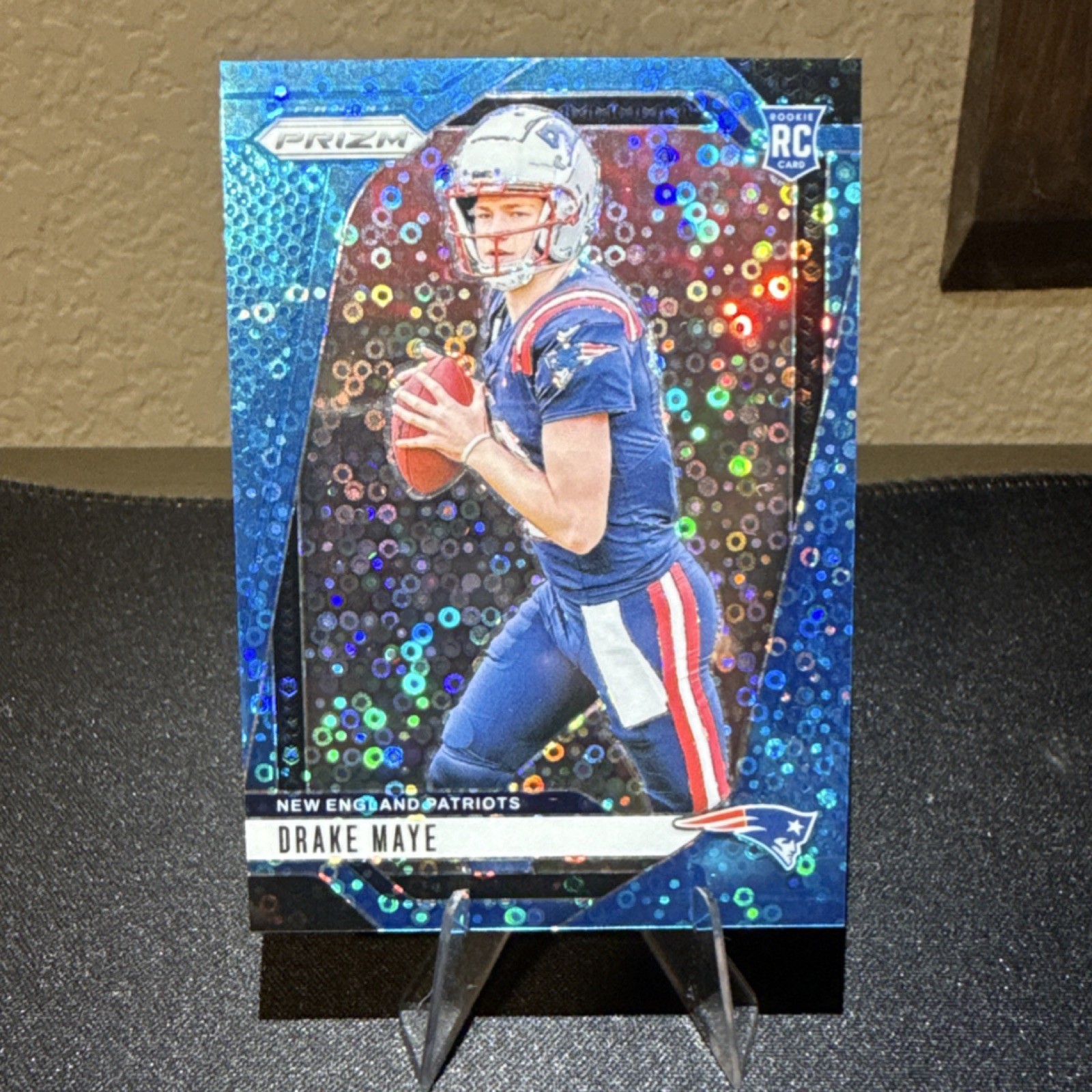 2024 Panini Prizm Drake Maye Rookie No Huddle Blue /99 #329 AFC Champs Patriots