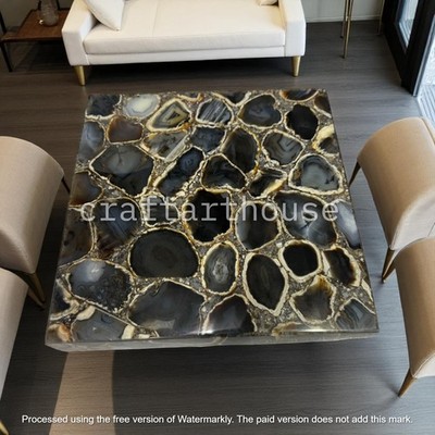 15'' Agate Stone Square Top Table Crystal Sofa Centerpiece Custom Furniture Decor
