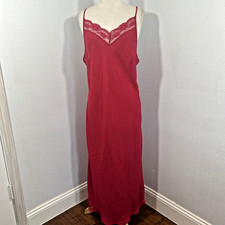 Vtg Ice Slip Dress Womens 16 Red Lace Trim Lingerie Boudoir Romantic Feminine